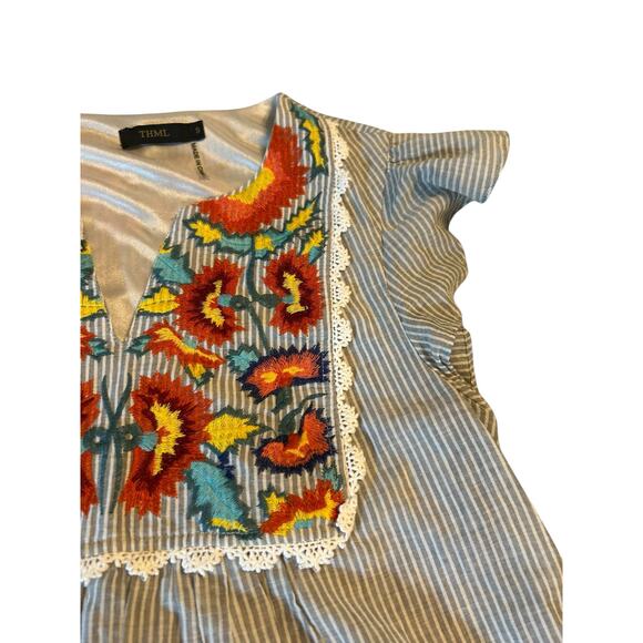 THML Gray and White Striped Dress with Floral Embroidery - Size S - Picture 13 of 14